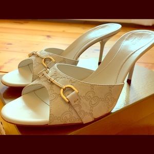 Gucci Mystic White Guccissima Leather Slide Heels